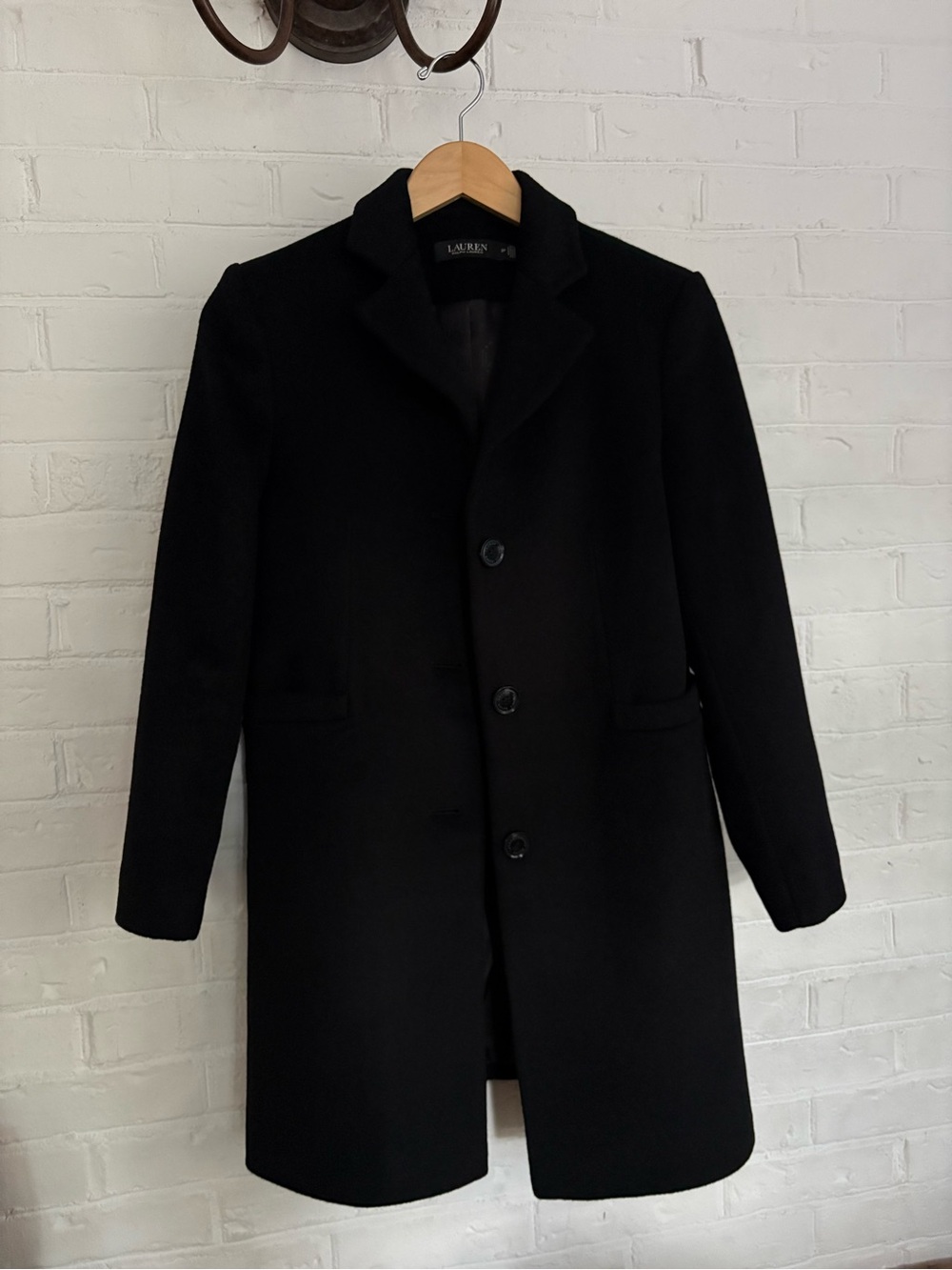 Ralph Lauren Women’s Black Wool Blend Overcoat Petite